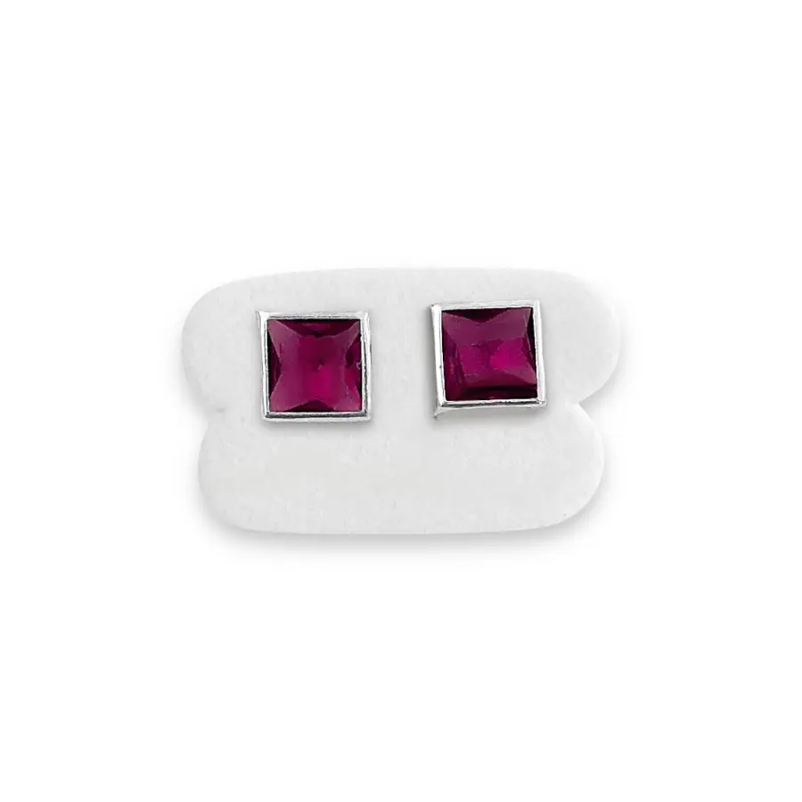 Brinco Quadrado Zircônia Rosa em Prata 925