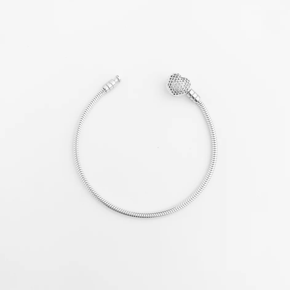 Pulseira para Berloque com Fecho de Coração Cravejado em Prata 925