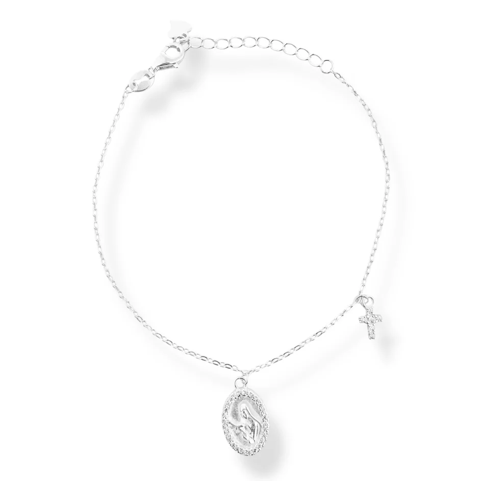 Pulseira com Pingente de Santa Rita com Bordas Cravejadas em Zircônia - 17cm