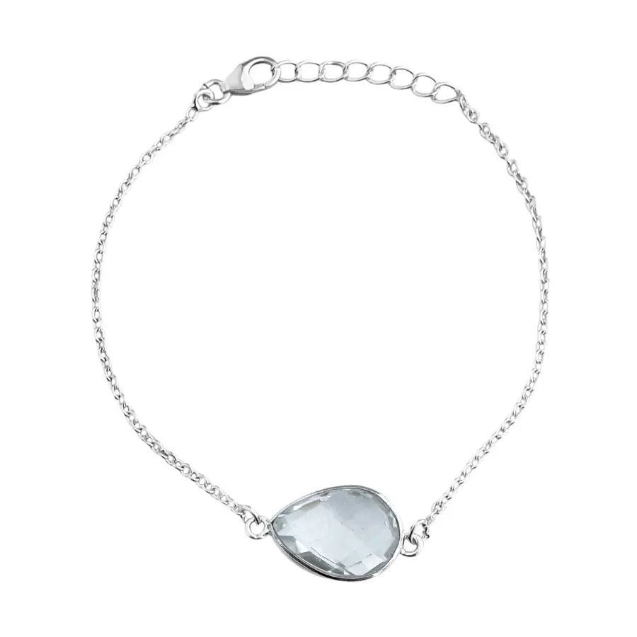 Pulseira de Cristal Natural Gota em Prata 925
