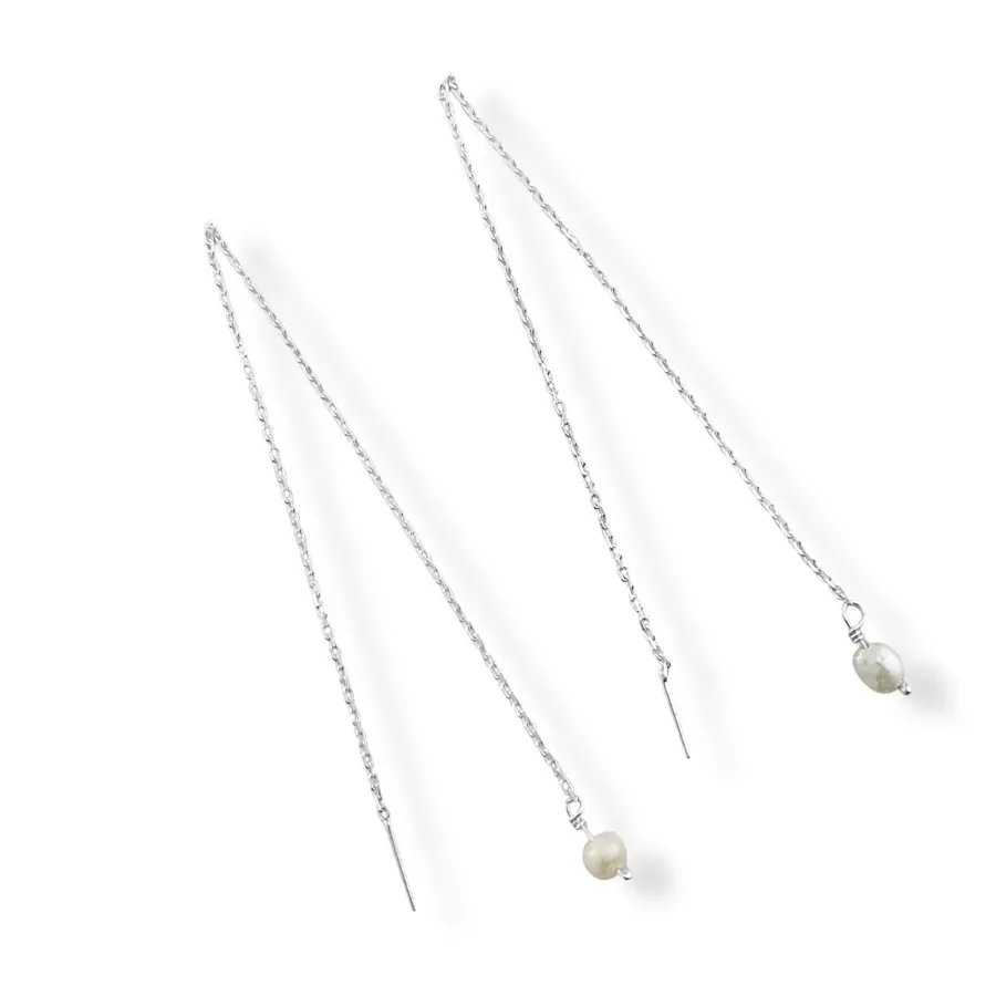 Brinco Corrente 15cm Com Pérola Na Ponta Em Prata 925