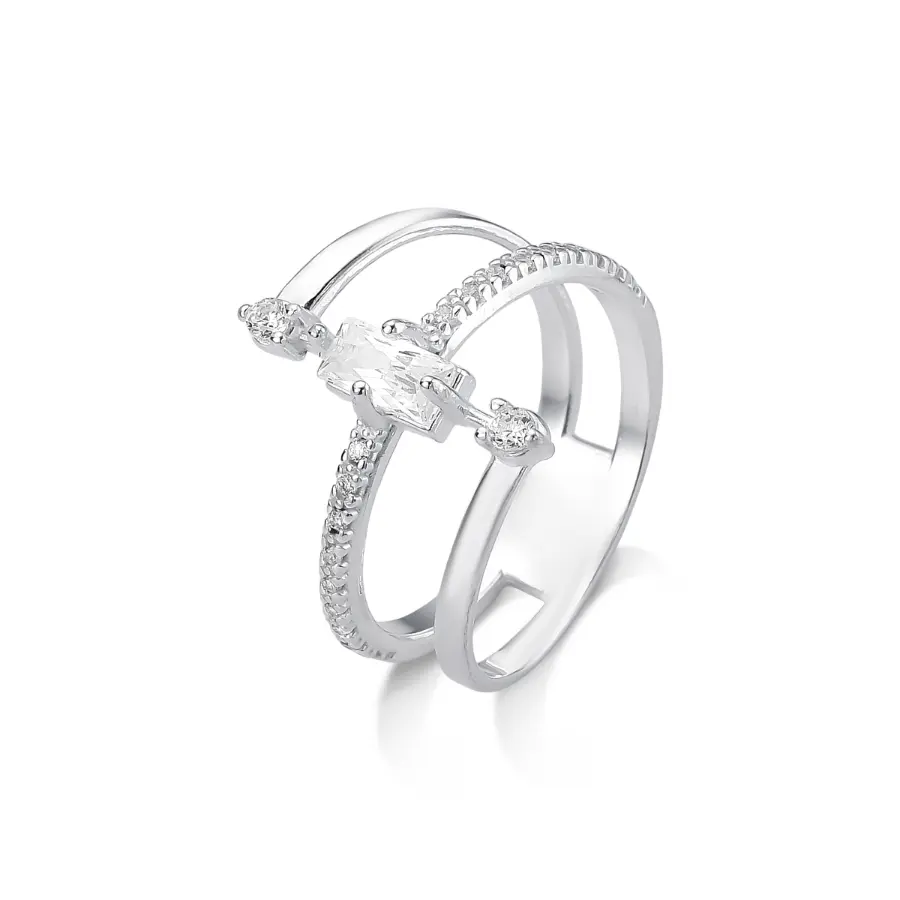 Anel Três Aros Cravejados em Prata 925