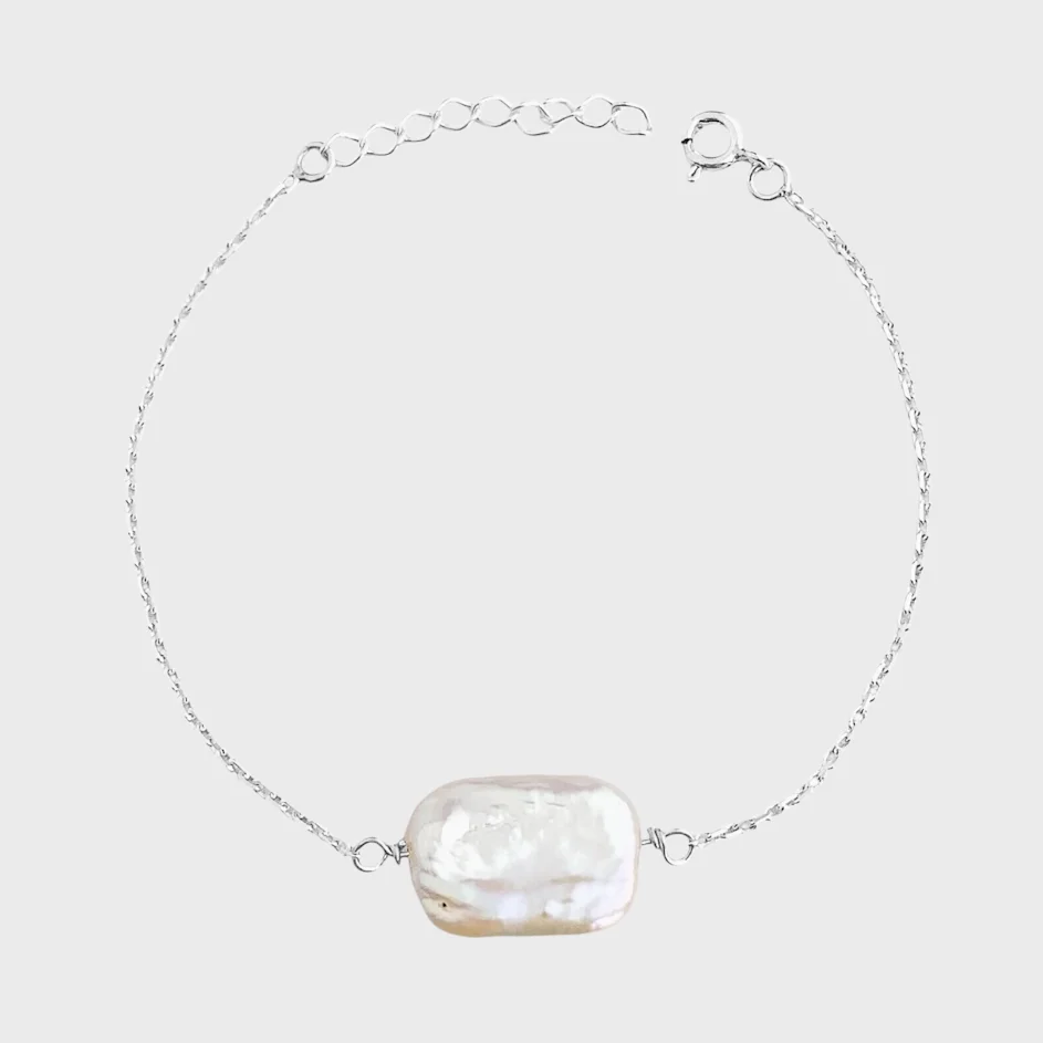 Pulseira com Pérola Biwa em Prata 925 - 16cm