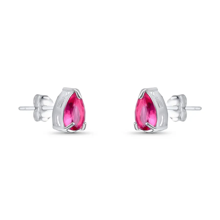 Brinco de Caixa Gota com Zircônia Rubi Rose em Prata 925