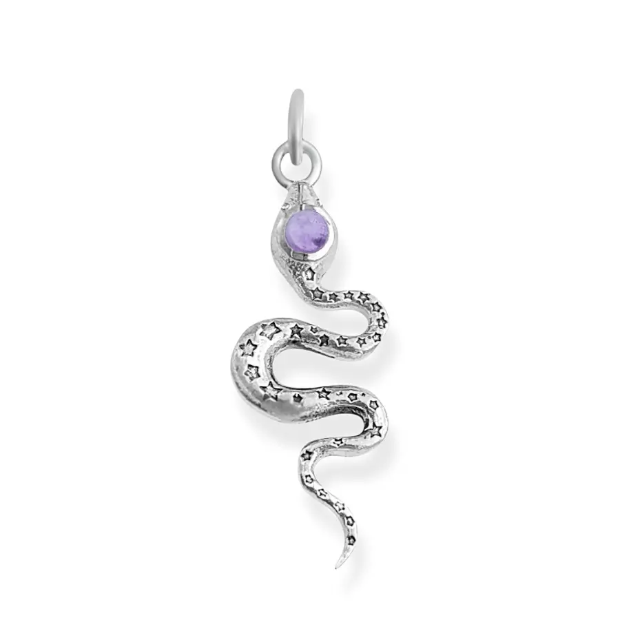 Pingente de Cobra com Pedra Ametista em Prata 925